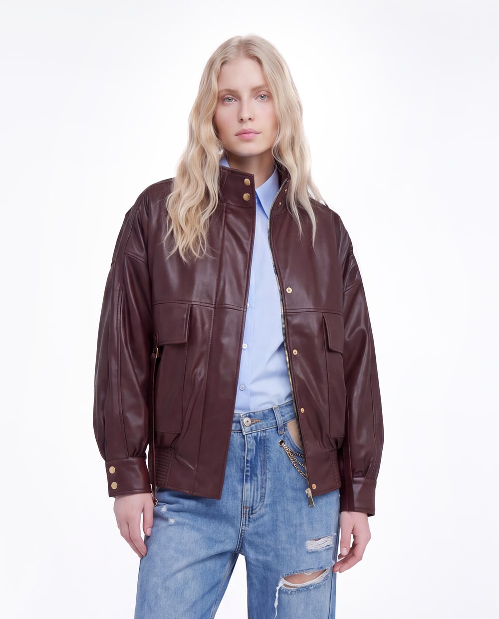 BOMBER IN VERA PELLE OVERSIZE