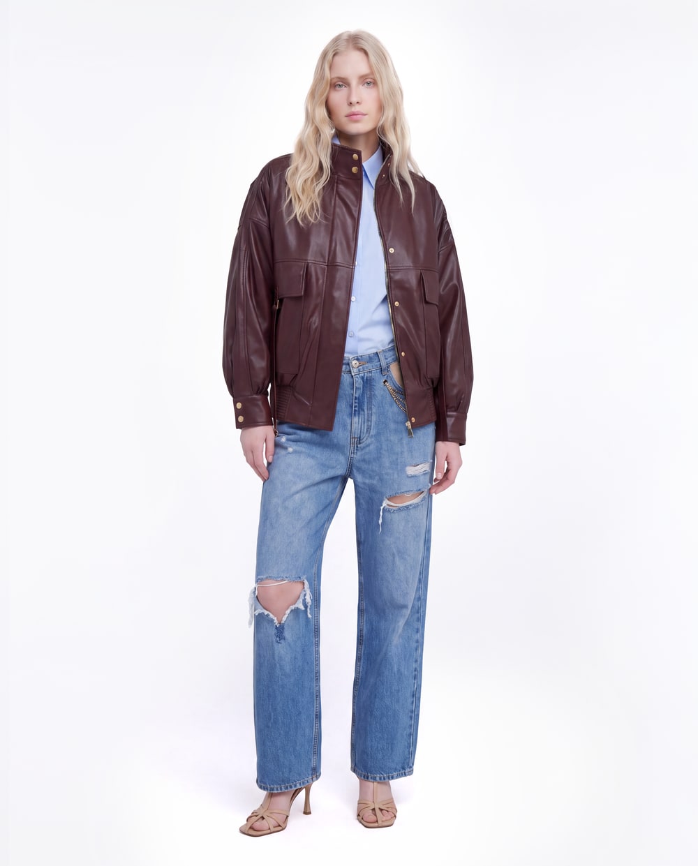 BOMBER IN VERA PELLE OVERSIZE
