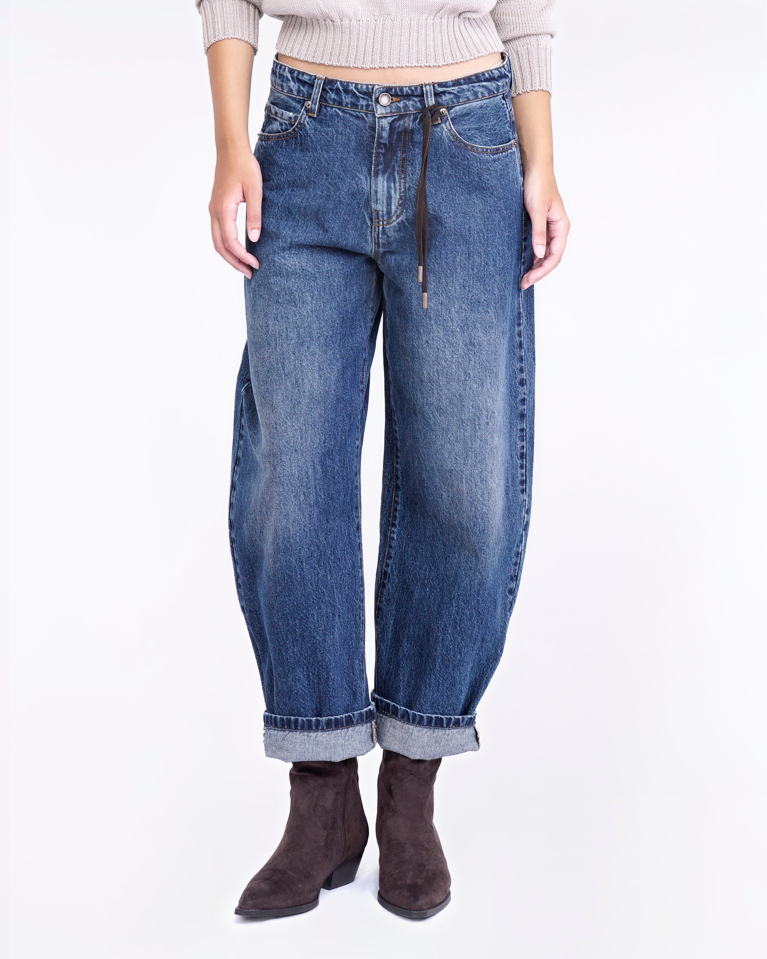 JEANS WIDE LEG CON DETTAGLI IN CAMOSCIO