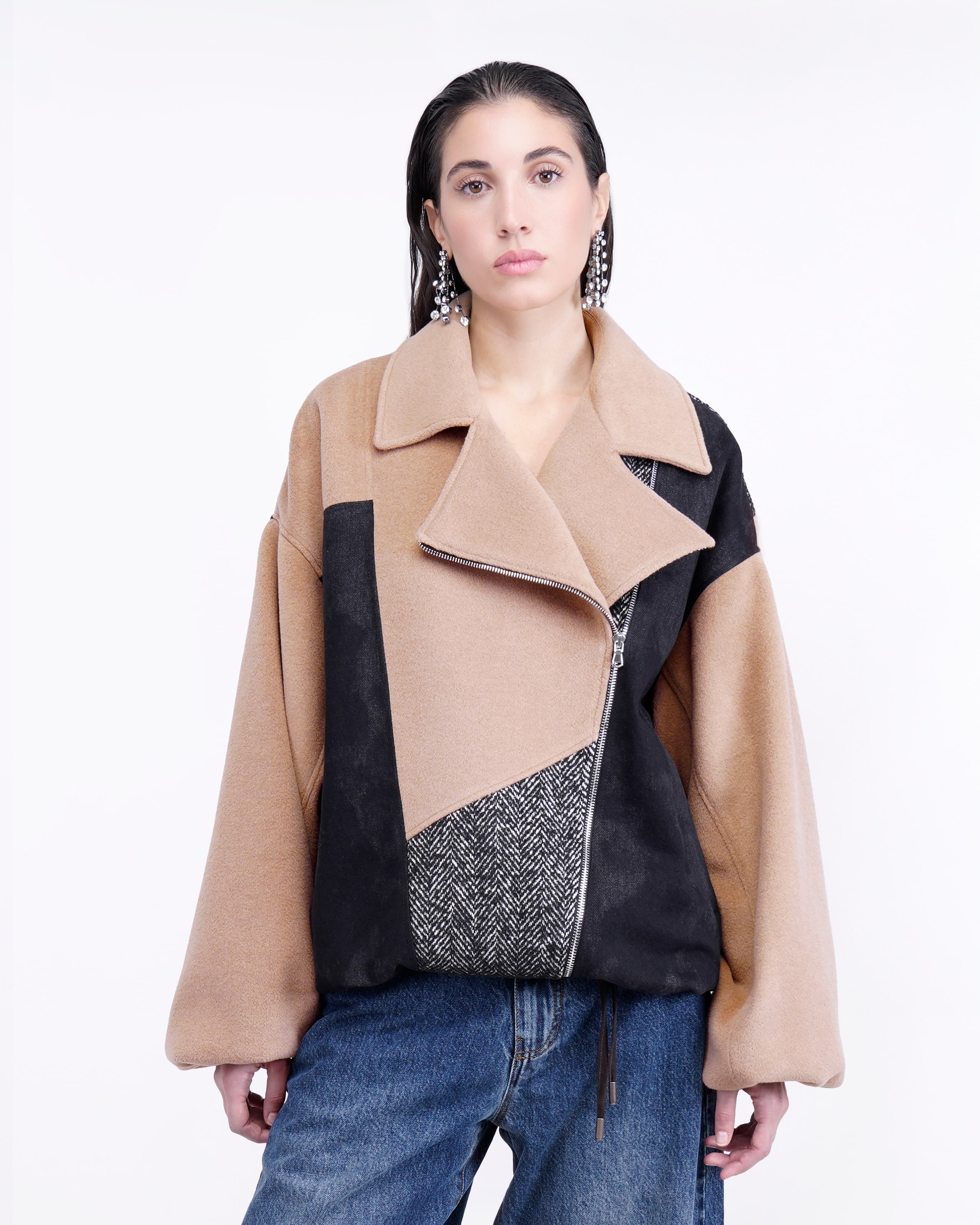 BOMBER PATCHWORK CON ZIP DIAGONALE