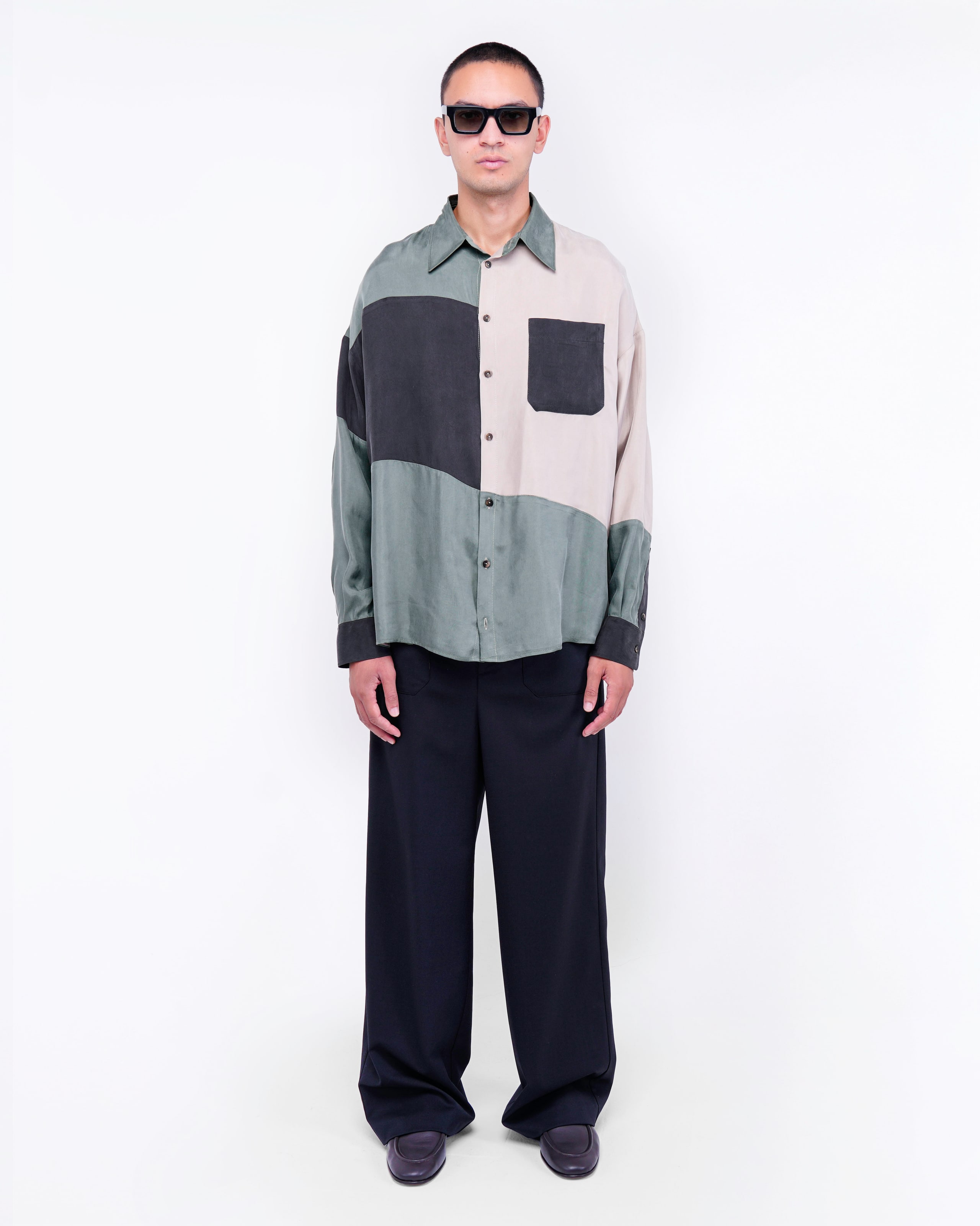 CAMICIA COLOR BLOCK IN CUPRO