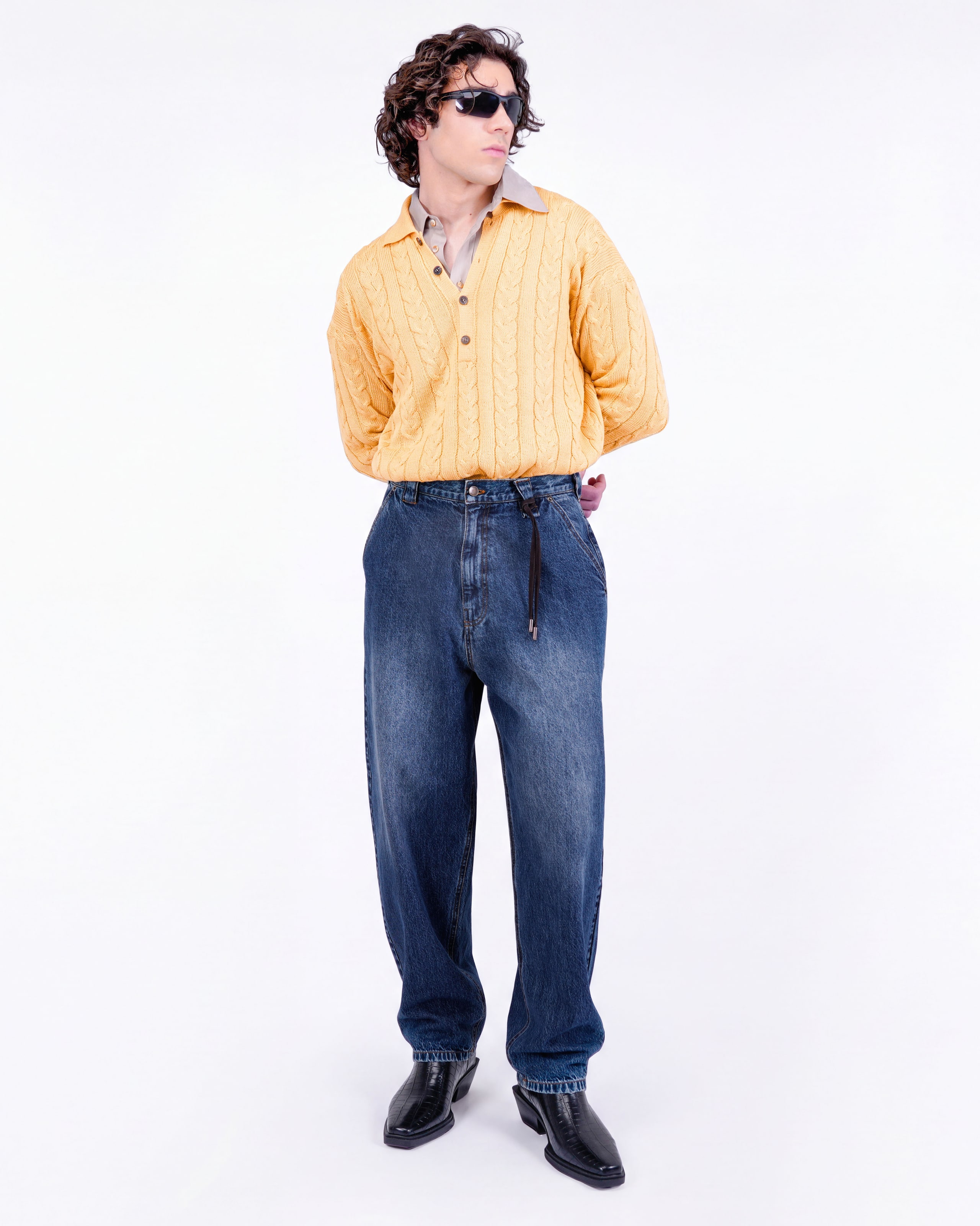 JEANS WIDE LEG CON DETTAGLI IN CAMOSCIO